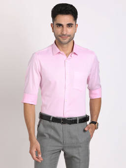 Turtle - Men Giza Cotton Regular Fit Light Pink Checks Full Sleeve Formal Shirt