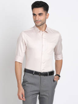 Turtle - Men Cotton Slim Fit Beige Solid Full Sleeve Formal Shirt
