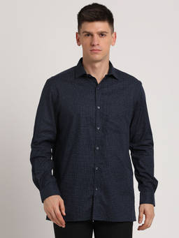 Turtle - Men Cotton Slim Fit Blue Printed Full Sleeve Formal Shirt