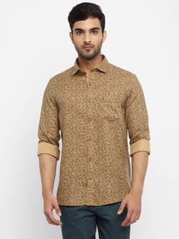 Turtle - Men Cotton Lyocell Slim Fit Brown Printed Full Sleeve Casual Shirt