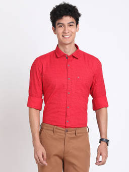 Turtle - Men Cotton Slim Fit Red Printed Full Sleeve Casual Shirt