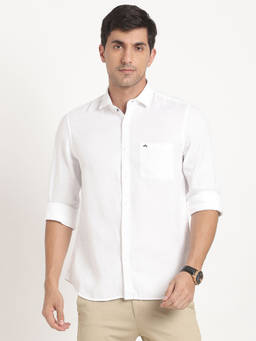 Turtle - Men Cotton Slim Fit White Solid Full Sleeve Casual Shirt