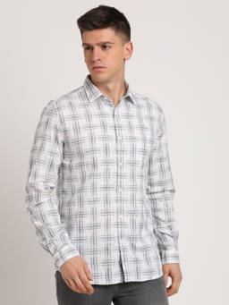 Turtle - Men Cotton Slim Fit Grey Checkered Full Sleeve Casual Shirt