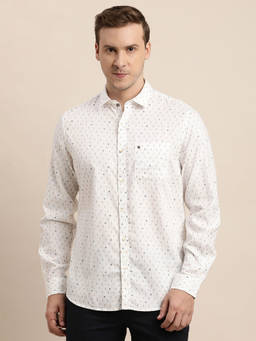 Turtle - Men Cotton Slim Fit White Printed Full Sleeve Casual Shirt