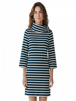 Kate Spade - Navy Blue Turtle Neck Stripes Mini Dress