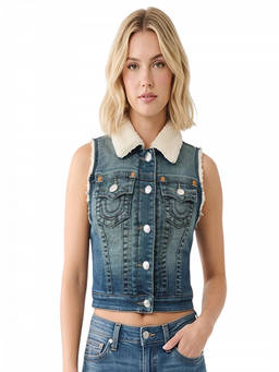 True Religion - Denim Shirt Collar Sleeveless Jacket