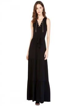 Michael Kors - Black Lace Up Belted Maxi Dress (XS)