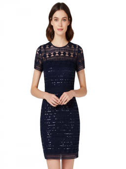 Michael Kors - Navy Blue Sequined Lace Sheath Dress (XL)
