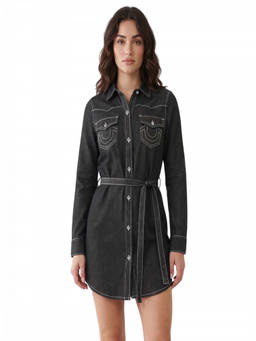 True Religion - Black Denim Shirt Collar Mini Dress