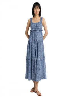 Michael Kors - Blue Printed Scoop Neck Maxi Dress