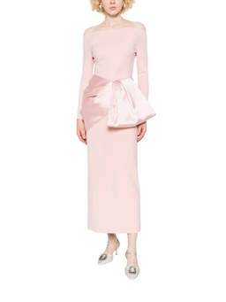 SOLACE London - Pink Off Shoulder Midi Dress