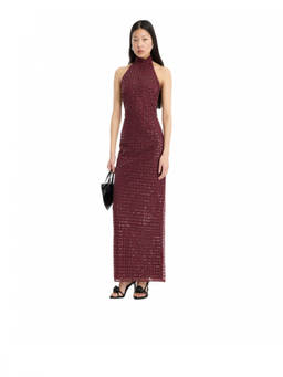 Rotate Birger Christensen - Maroon Embellished Halter Neck Dress