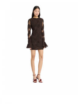 Rotate Birger Christensen - Dark Brown Floral Round Neck Mini Dress
