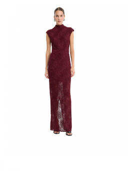 Rotate Birger Christensen - Maroon Floral Mock Collar Maxi Dress