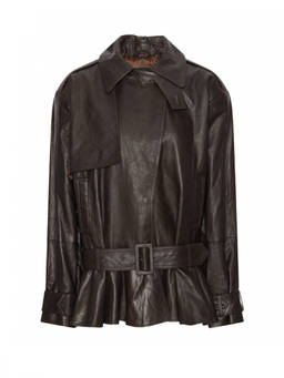 Rotate Birger Christensen - Brown Shirt Collar Leather Jacket