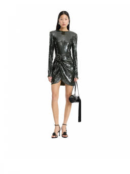 Rotate Birger Christensen - Olive Embellished Round Neck Mini Dress