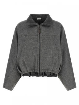 Brunello Cucinelli - Grey Solid Shirt Collar Jacket (M)