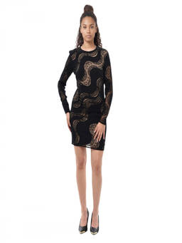 Stella McCartney - Black Abstract Round Neck Mini Dress