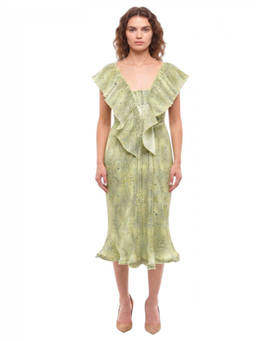 Stella McCartney - Green Printed V Neck Midi Dress