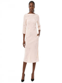 Bernadette - Light Pink Embellished Boat Neck Midi Dress