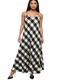 Woolrich - Black White Checks V Neck Maxi Dress