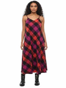 Woolrich - Pink Checks V Neck Midi Dress