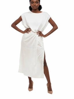 Woolrich - White Solid Round Neck Midi Dress