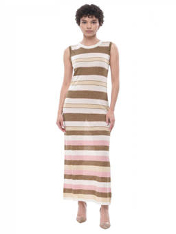 Woolrich - Brown Stripes Crew Neck Maxi Dress