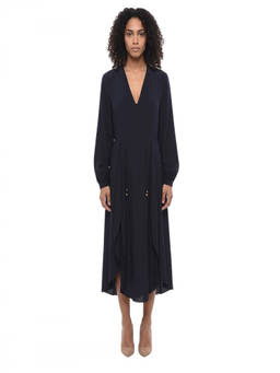 Stella McCartney - Blue Solid V Neck Midi Dress