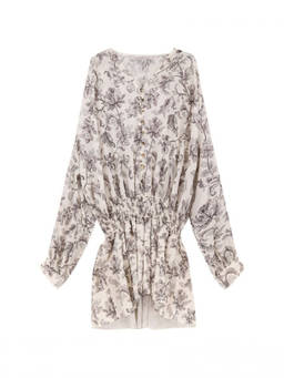 Golden Goose - Beige V-Neck Floral Print Mini Dress