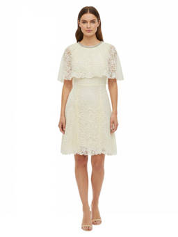 self-portrait - Off White Lace Round Neck Mini Dress