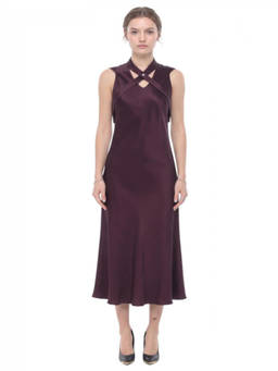 OFF-WHITE - Purple Solid Mock Collar Midi Dress