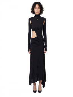 OFF-WHITE - Black Logo Turtle Neck Midi Dress