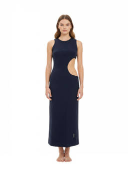 OFF-WHITE - Blue Textured Crew Neck Midi Dress