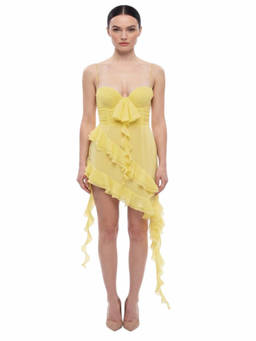 Alessandra Rich - Yellow Sweet Heart Neck Mini Dress (S)