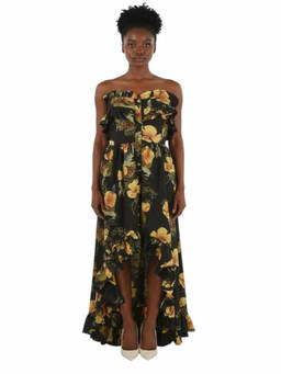 Philipp Plein - Black Floral Strapless Maxi Dress