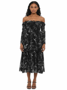 ALLSAINTS - Black Floral Off Shoulder Midi Dress