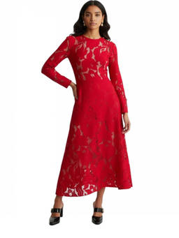 Patou - Red Floral Crew Neck Midi Dress