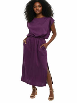 Woolrich - Purple Solid Boat Neck Maxi Dress