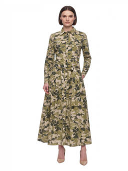 Woolrich - Green Floral Shirt Collar Maxi Dress