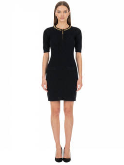 Elisabetta Franchi - Black Textured Round Neck Dress