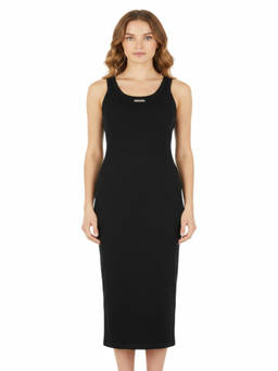 Alexander McQueen - Black Textured Crew Neck Midi Dress