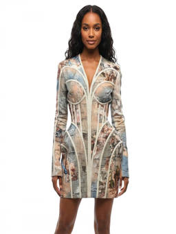 BALMAIN - Multicolor Printed V Neck Mini Dress
