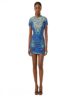 Stella McCartney - Blue Printed Crew Neck Mini Dress
