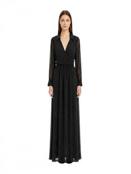 Sa Su Phi - Black Polka Dot Band Collar Maxi Dress