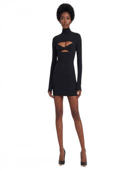 Mugler - Black Solid Turtle Neck Mini Dress