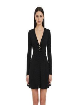 Roberto Cavalli - Black Animal Print V Neck Mini Dress
