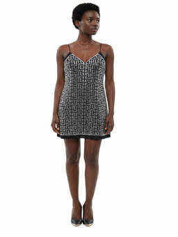 BALMAIN - Grey Logo V Neck Mini Dress (M)