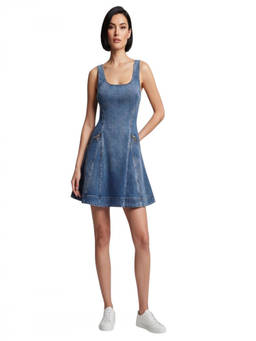 self-portrait - Blue Scoop Neck Mini Dress (S)