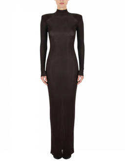 self-portrait - Brown Solid Turtle Neck Maxi Dress (XS)